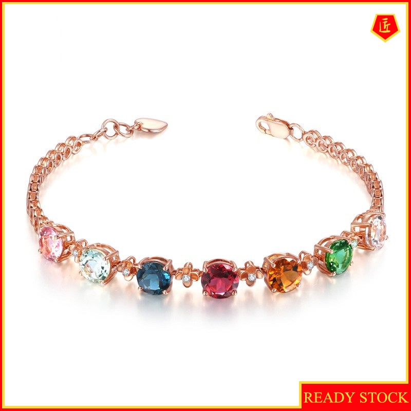 [Ready Stock]Inlaid Colored Gem Tourmaline Bracelet 18K Gold