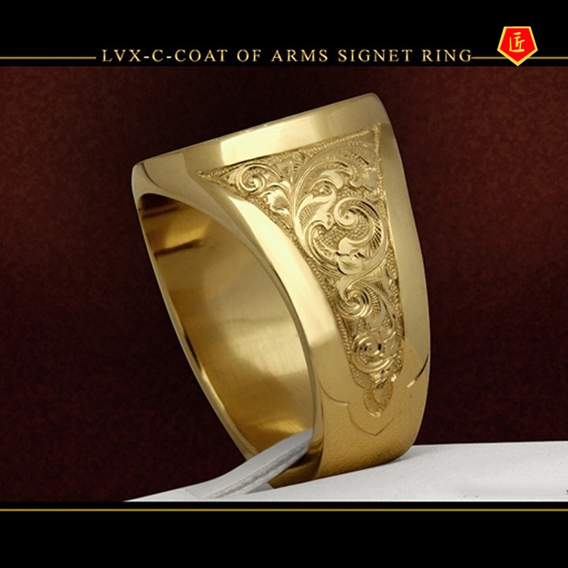 [Ready Stock]Men's 18K Gold Lion Shield Badge Ring