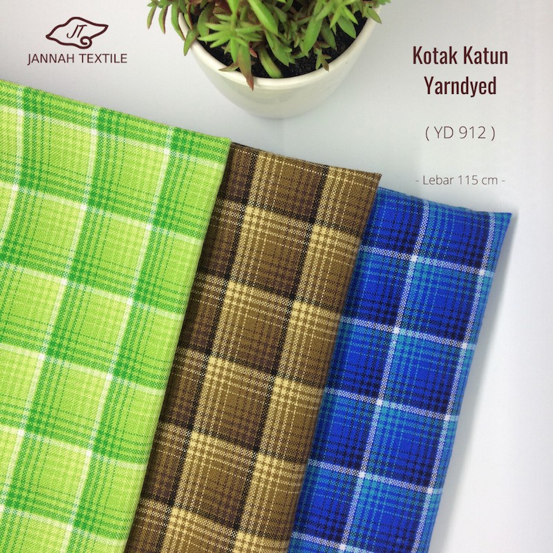 Harga 1 Roll Kain Katun Bahan Yarndyed / Yandet Motif Kotak Kotak YD912
