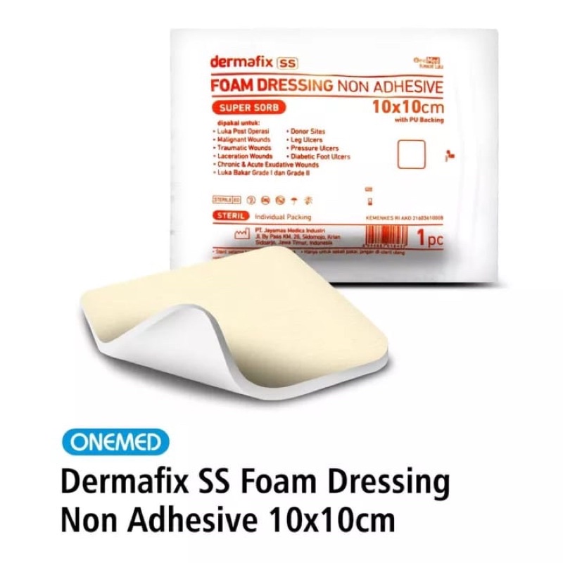 DERMAFIX SS FOAM DRESSING UKURAN 10X10CM NON ADHESIVE ONEMED PER PCS PLESTER LUKA