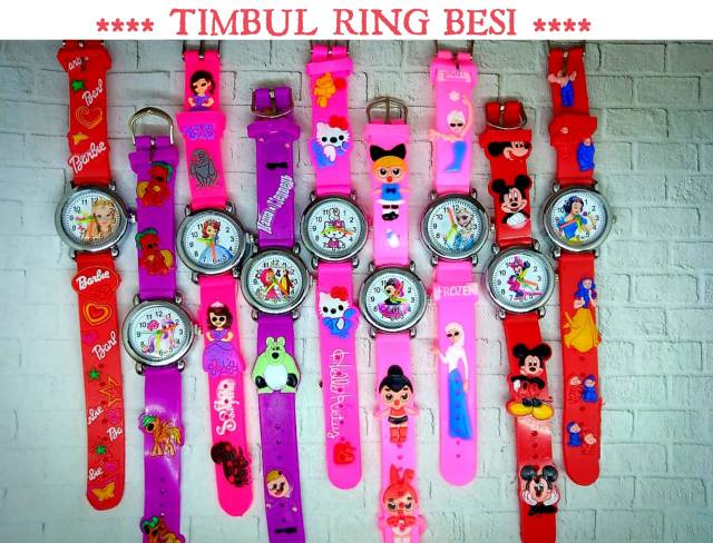 Jam Tangan Anak Perempuan/Laki-Laki Strap Rubber Karakter Timbul 3D