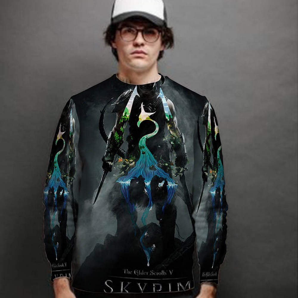 Casual Jaket Sweatshirt The Elder Scrolls V Skyrim New Sweat Shirt Fullprint Bahan Polyester Jersey 