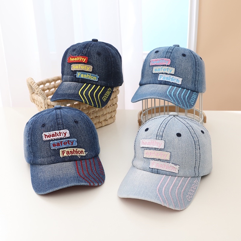 3-8 tahun Topi Baseball Anak Import Unisex Anak Laki Laki Perempuan Model Jeans Denim Garis Healthy Safety Fashion