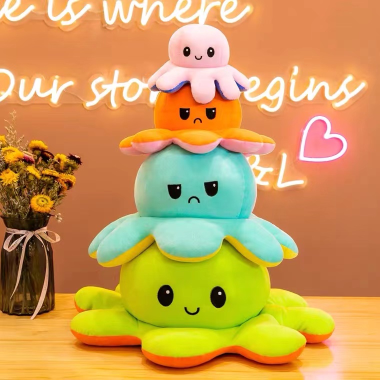 Boneka Gurita Octopus Doll Bisa Bolak Balik Cumi Ekspresi Rainbow Pelangi/C 147