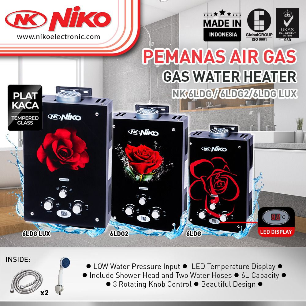 Water Heater Gas Niko NK-6LDG Digital LED Display 6Lt NK6LDG /NK6LDG2 / NK6LDG-LUX