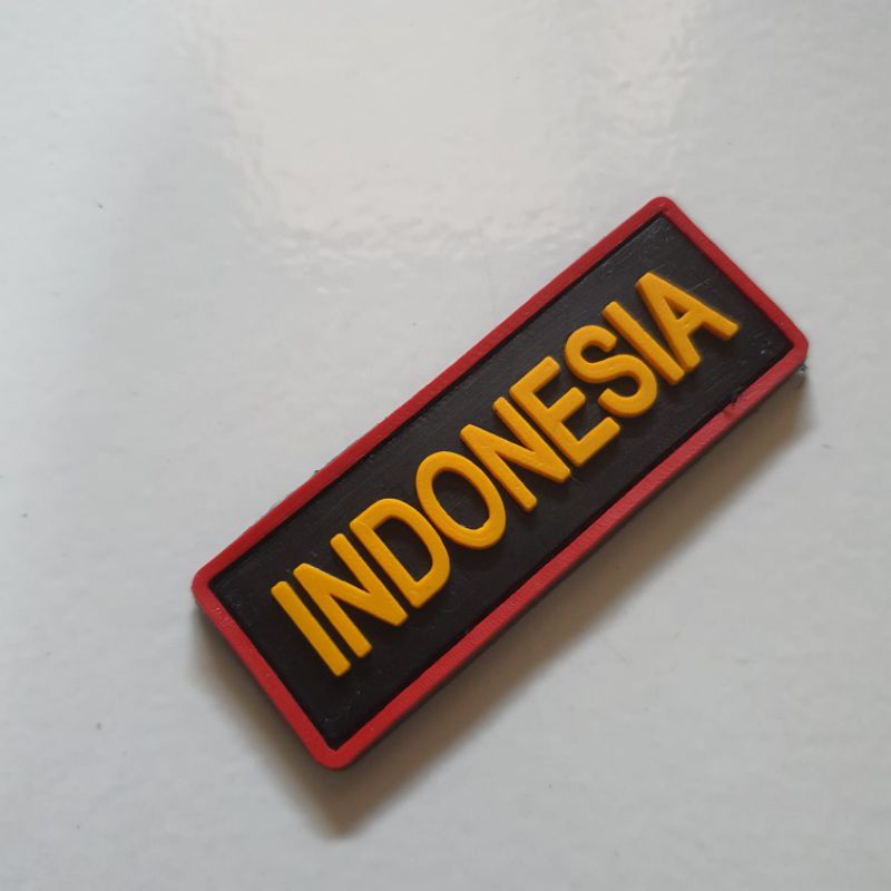 patch rubber logo tulisan indonesia kuning kecil / tempelan emblem karet velcro 3D