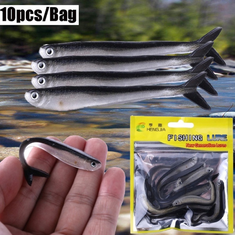 10 Pcs Umpan Pancing Soft Bait Bentuk Ikan Dua Warna