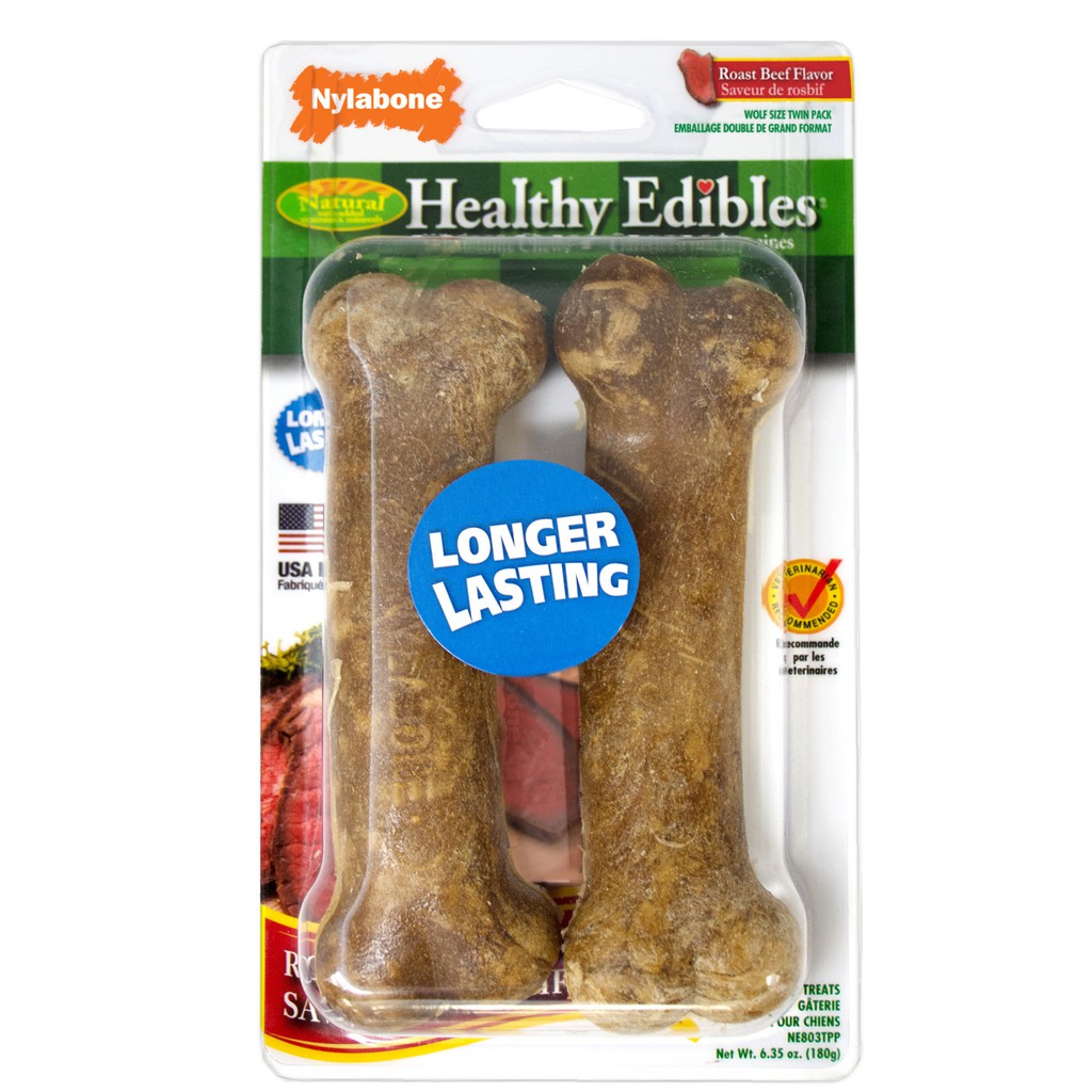 

NYLABONE NE803TPP Healthy Edibles Longer Lasting ROAST BEEF Twin Pack - WOLF / Made in USA