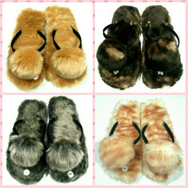 Sandal pompom bulu korea (premium) / pompom bulu premium