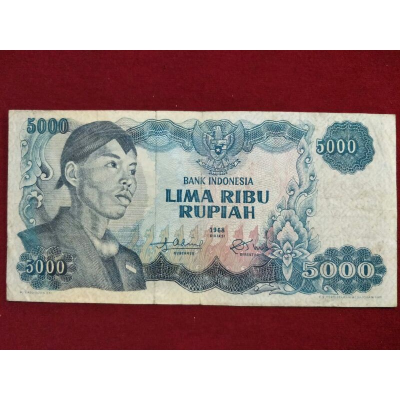 Uang Kuno Kertas Seri Sudirman 5000 rupiah tahun 1968