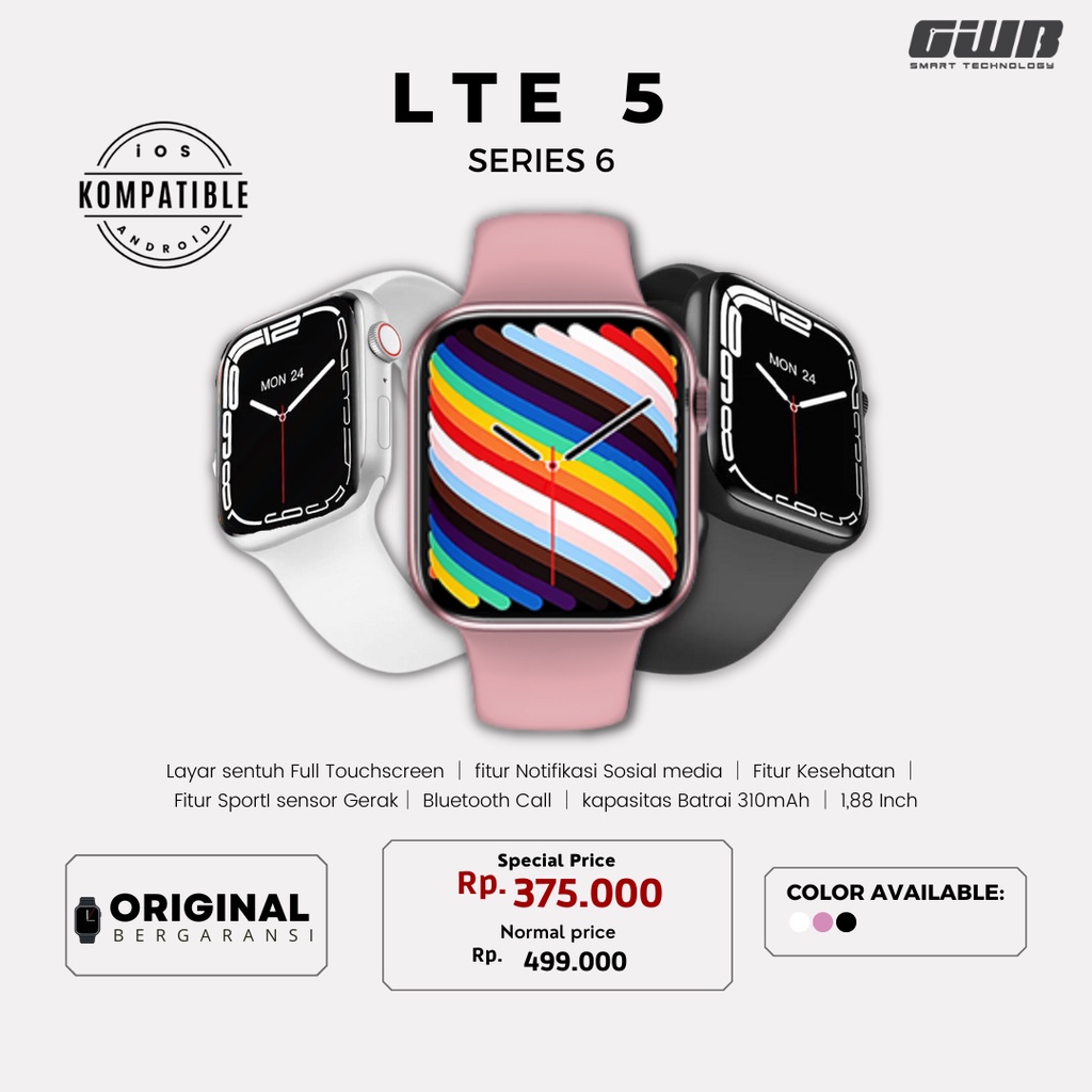 BERGARANSI LTE 5 SMART WATCH ( IOS & ANDROID) SMARTWATCH MS