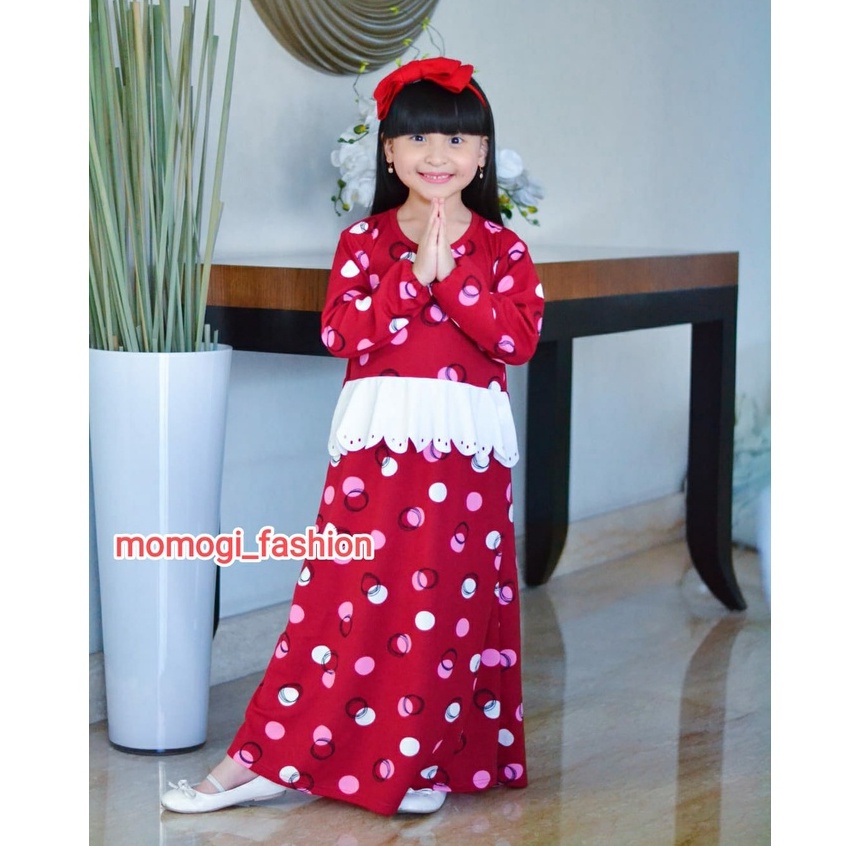 MOMOGI-GAMIS KELLY /GAMIS ANAK PEREMPUAN POLKA LASER CUTTING/Usia 5th-10th