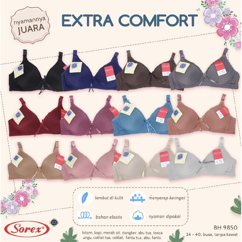 Bh Bra Sorex 9850 Tanpa Kawat Extra Comfort Murah