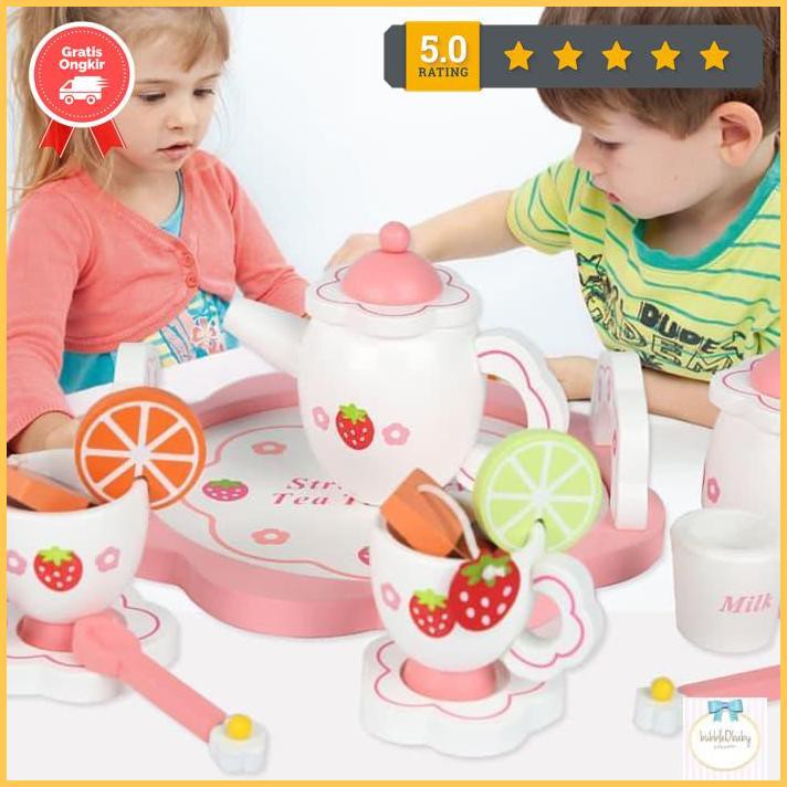 Strawberry Tea Set Mother Garden Children Kids Wooden Toy Mainan Anak Paling Murah