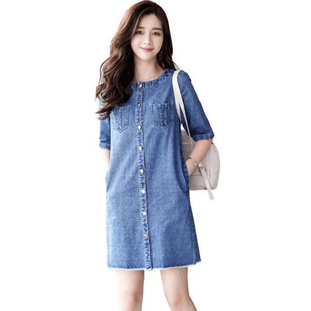 TOTOTAshop.Dress Jeans ERIKA.bahan jeans wash original.kantong kiri kanan.real picture