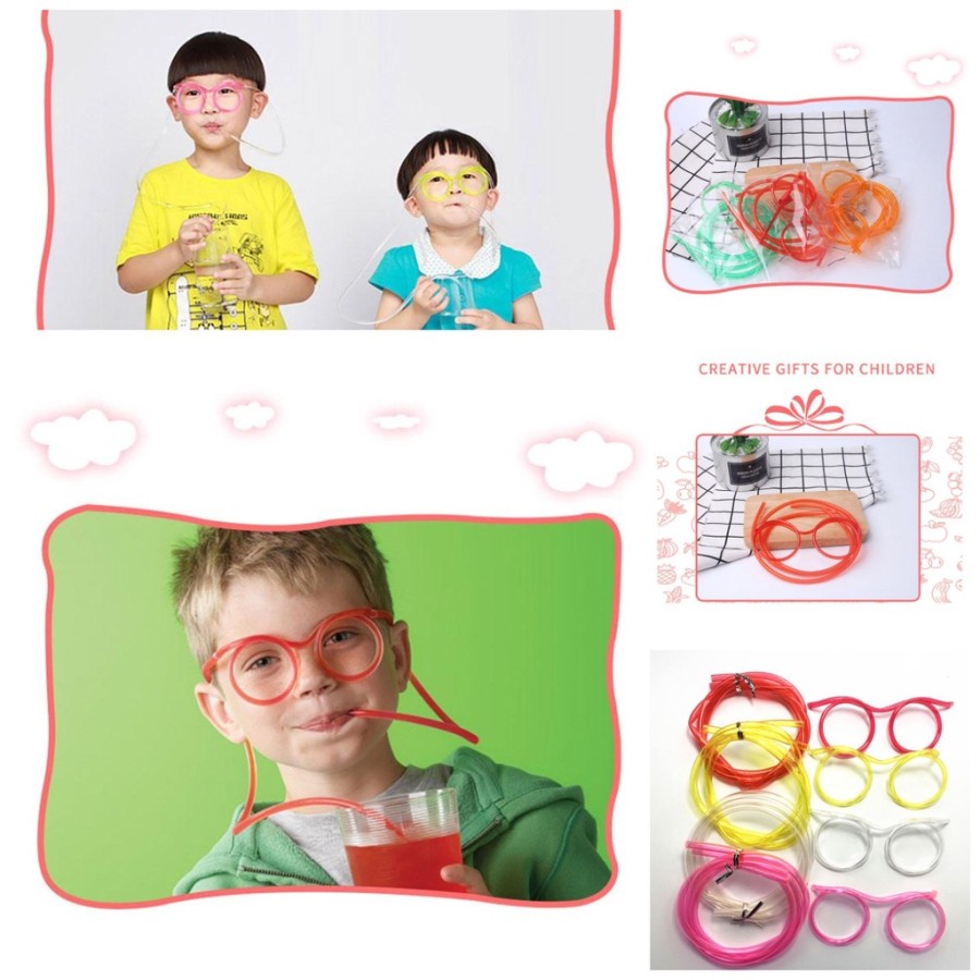 SGS Kacamata Minum Sedotan Anak Jenggot Kacamata Sedotan Lucu Plastik