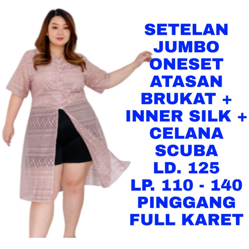 WK SETELAN WANITA JUMBO ONESET BIG SIZE ATASAN BRUKAT INNER SILK CELANA SCUBA