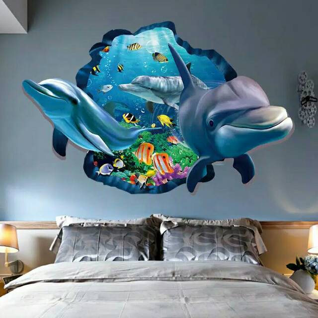 Wall Sticker 3D Dolphin Stiker 3D