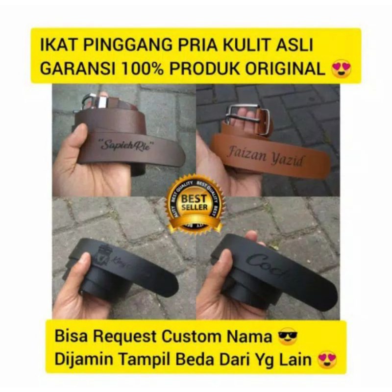 TERMURAH.. Sabuk Kulit Pria Asli, Ikat Pinggang Pria kulit Asli, Sabuk Kulit Custom