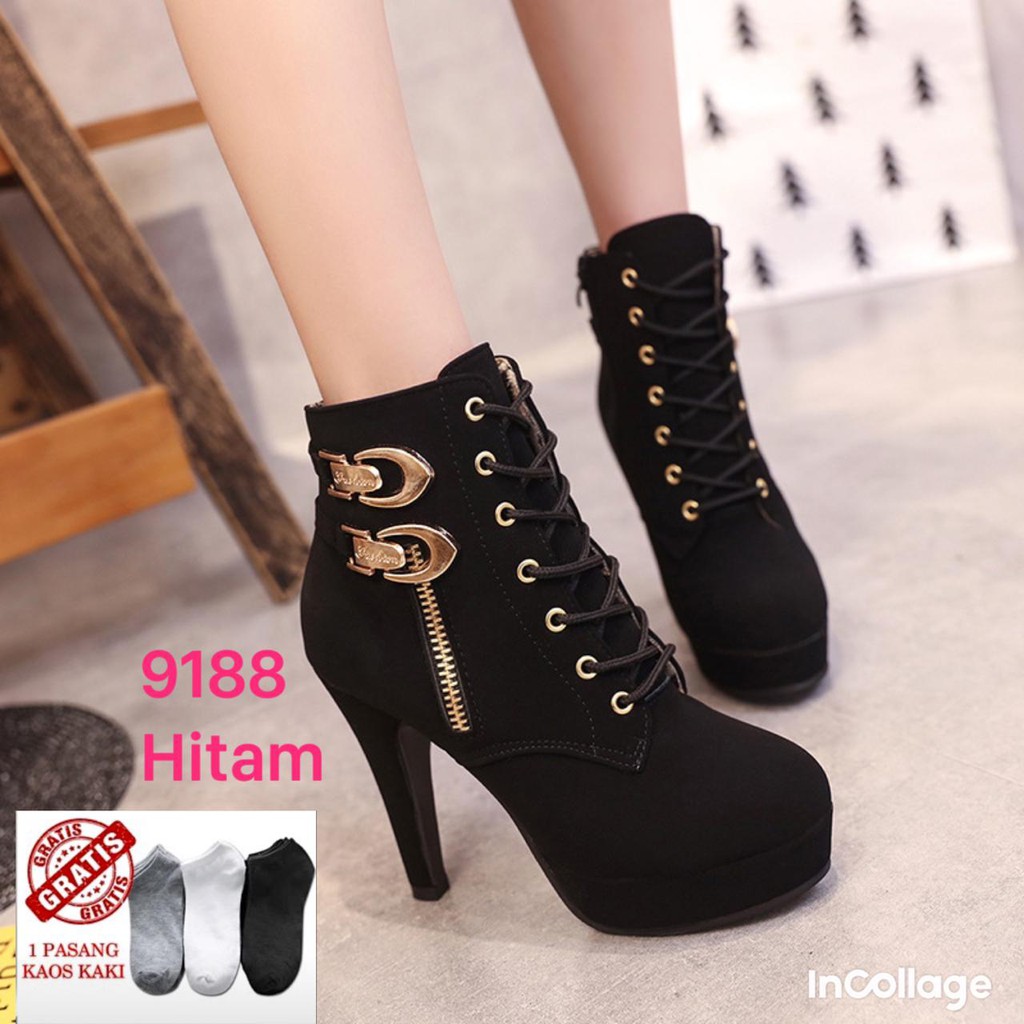 SEPATU BOOTS WANITA IMPOR HIGH BLOCK KOREA 9188