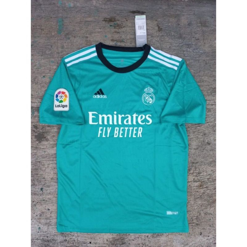 Jersey Bola Real Madrid Full Patch La Liga / UCL 3RD Third Hijau Toscha 2021 2022 Grade Ori Official