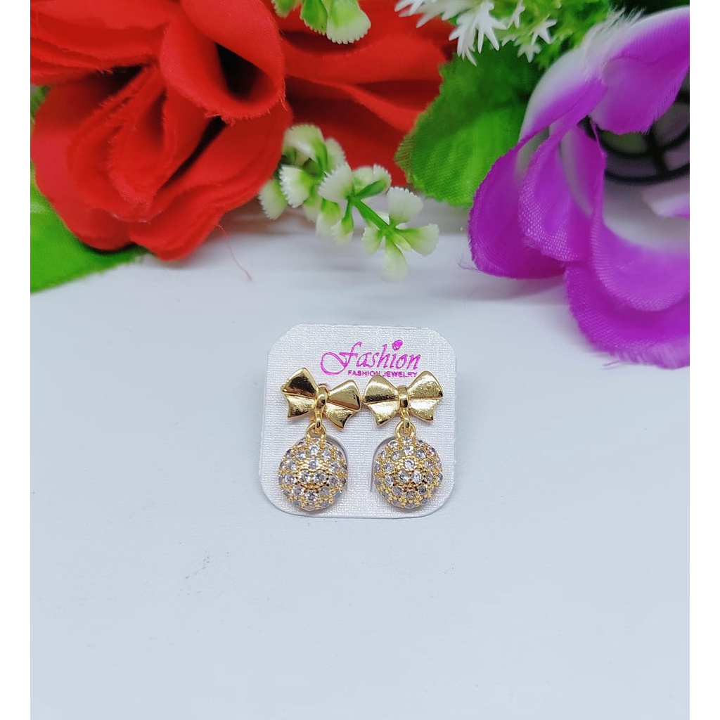 Anting tusuk permata lapis emas perhiasan fashion 0205-0207