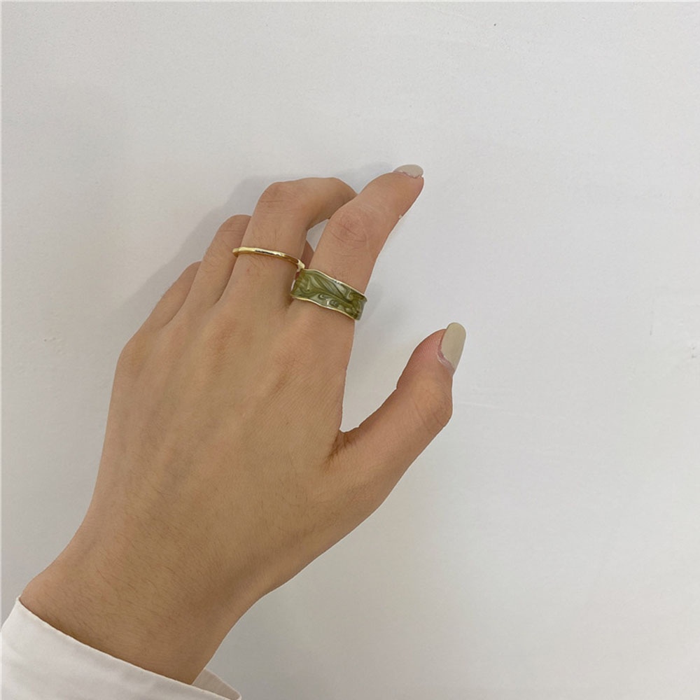 2pcs / Set Cincin Enamel Model Terbuka Bentuk Bulat Geometris Warna-Warni Gaya Korea Untuk Wanita