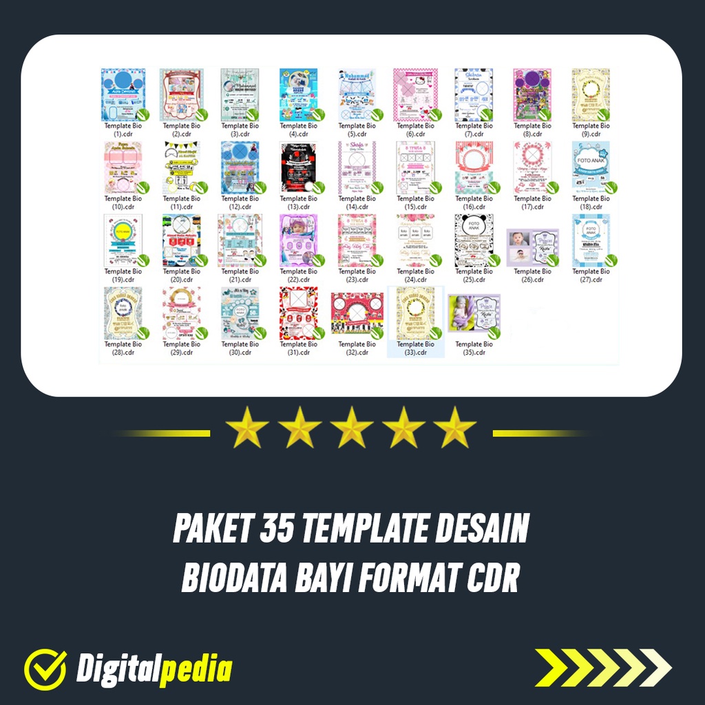 Paket 35 Template Desain Biodata Bayi Format CDR Design