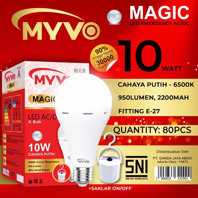 Lampu Led Emergency 6w/ 10w/ 15w AC/DC MYVO MAGIC