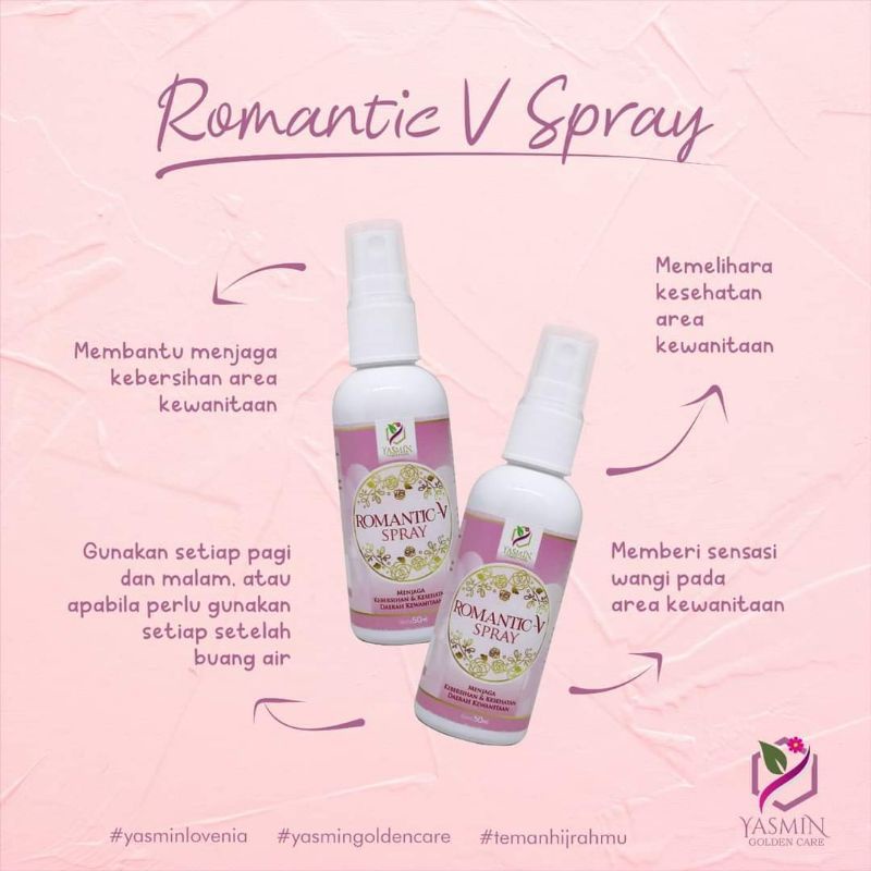 Romantic V Spray Yasmin 50ml - Spray Miss V Keset Rapet Halal Herbal - V Spray Kebersihan &amp; Kesehatan Daerah Kewanitaan