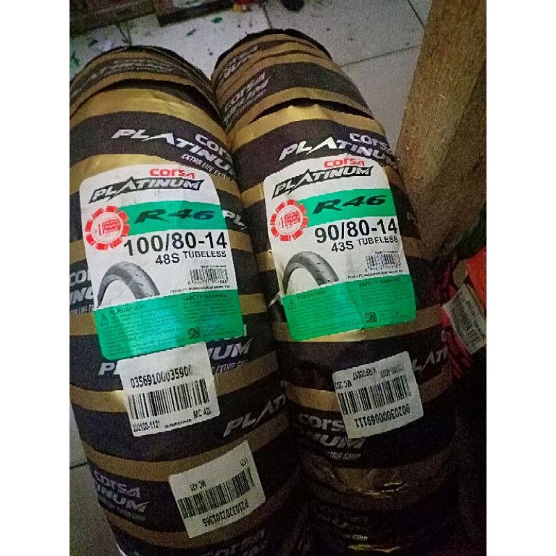 ban Corsa r46 ring 14 sepasang depan dan belakang ukuran 90-80/14 dan 100-80/14 soft compound