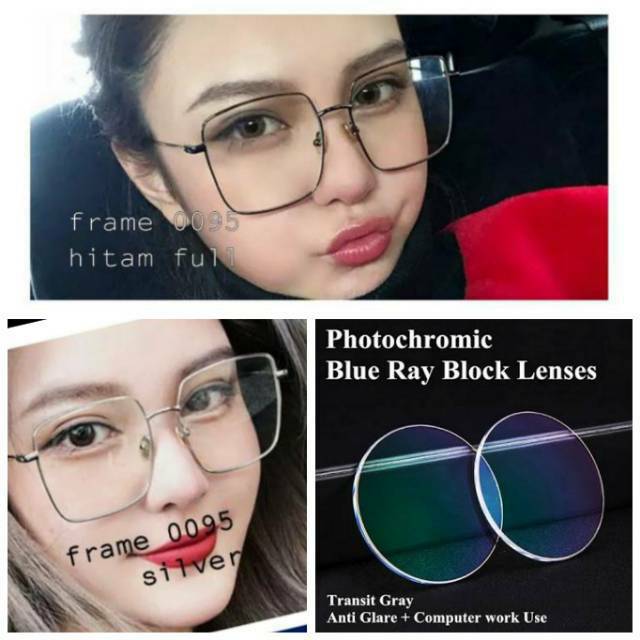 Frame Kacamata Wanita Terbaru Anti Radiasi BLUERAY PHOTOCROMIC, Kaca mata Minus, Kacamata Plus