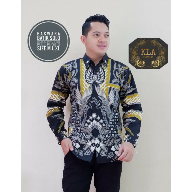 Kemeja Batik Lengan Panjang Pria BASWARA BATIK SOLO Bahan Katun Full Furing