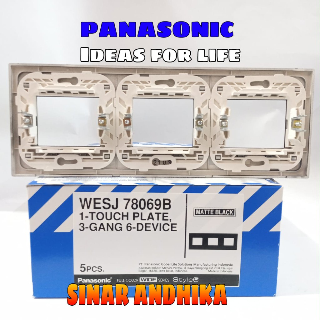 FRAME SAKLAR 3 GANG 6 DEVICE HITAM STYLE E PANASONIC WESJ 78069B