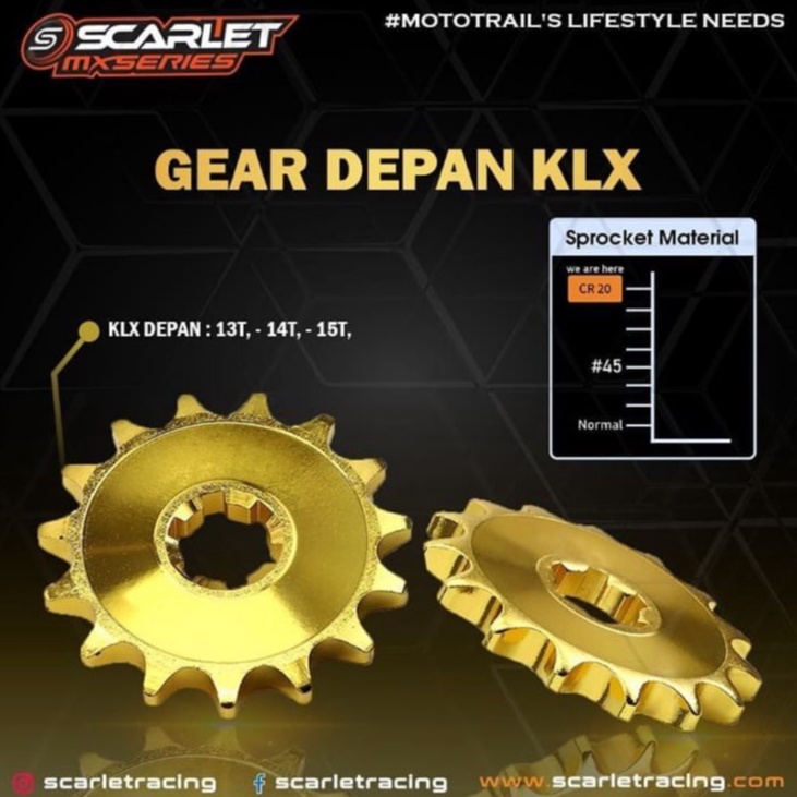 GEAR DEPAN GIGI TARIK GIR GOLD 428 KLX 150 12T 13T 14T 15T 16T SCARLET RACING