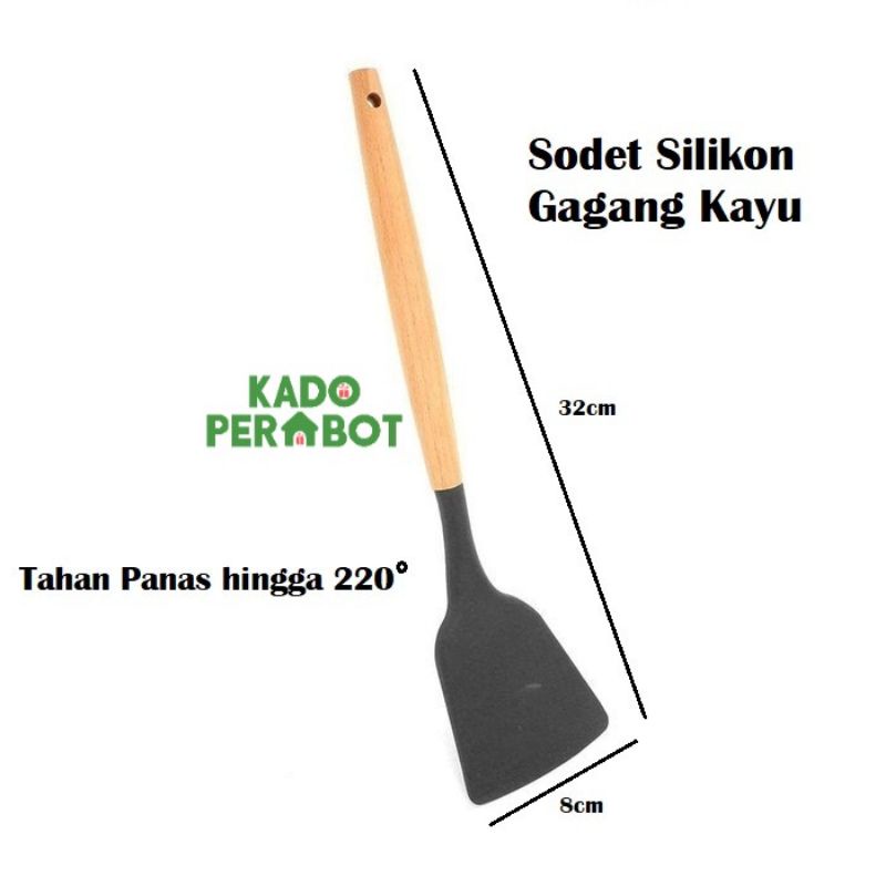 siamsi silikon gagang kayu - sodet silikon teflon - siamsi antilengket