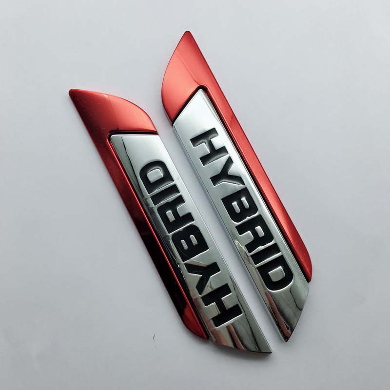 2pcs Stiker Emblem Logo HYBRID 3D Bahan Metal Untuk Fender Body Mobil SUV