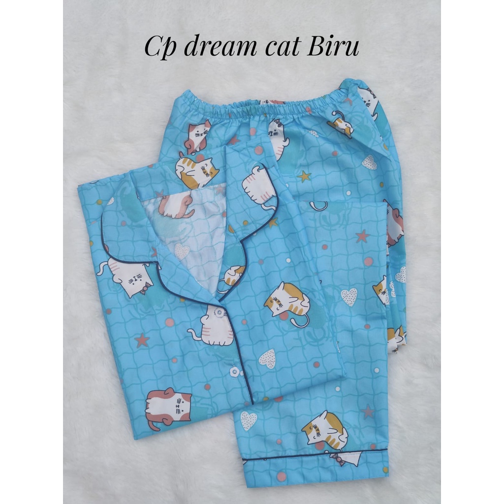 BJ-Piyama CP Dewasa Wanita Motif Karakter - Lengan Pendek-Dream Cat Biru