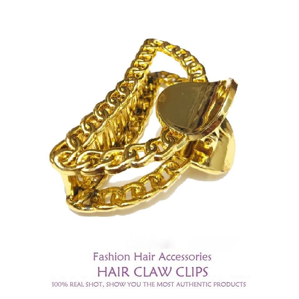 Jepit Rambut Wanita Dewasa Korea Import 9cm JUMBO Warna Emas Motif Rantai Jedai Rantai Bahan Acrylic Hair Claw Clips