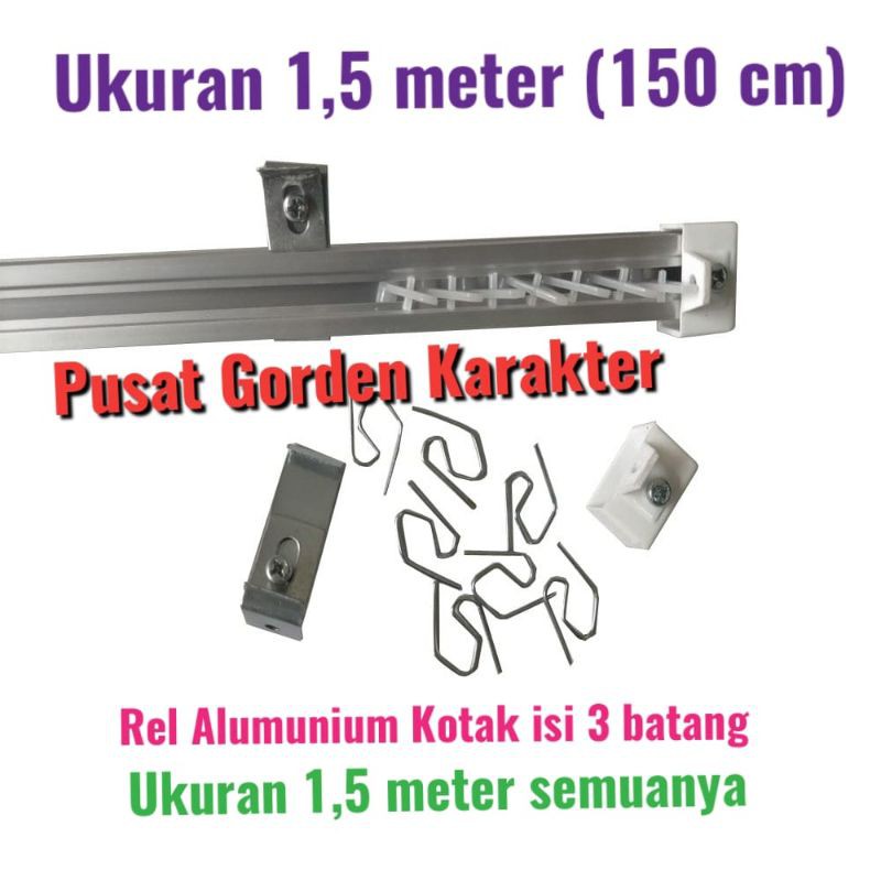 Besi Gorden rel Alumunium KOTAK rel gorden paket combo ukuran 1,5 meter sebanyak 3 batang