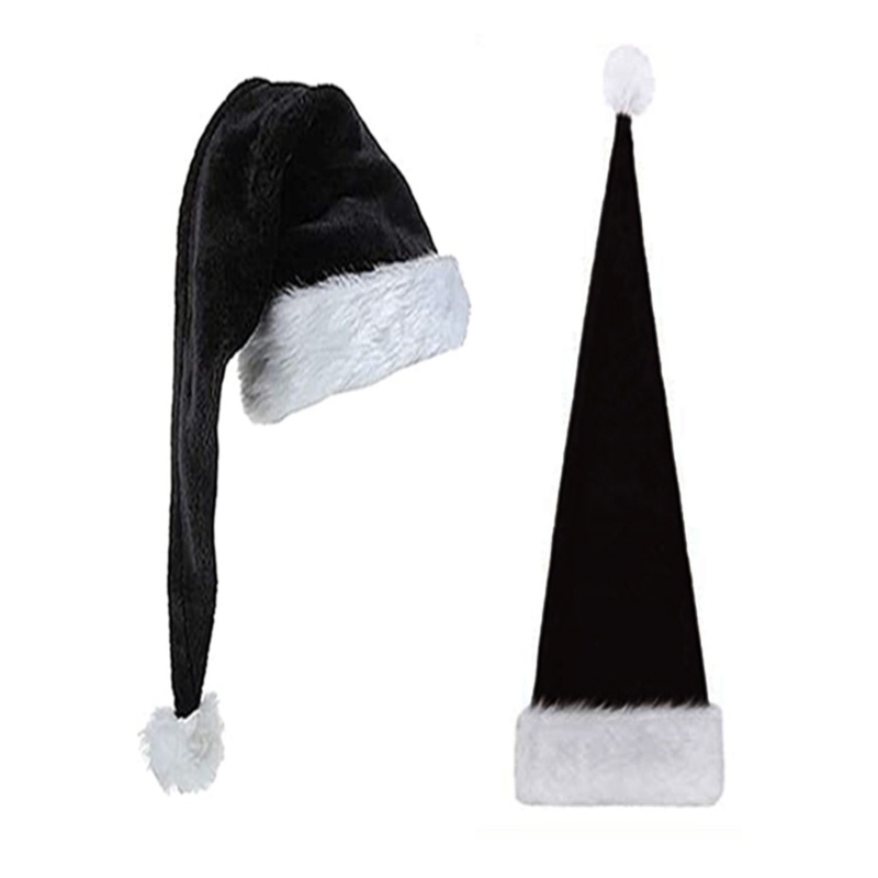 Topi Santa Bahan Velvet Warna Hitam Dan Putih Gaya Klasik Untuk Natal