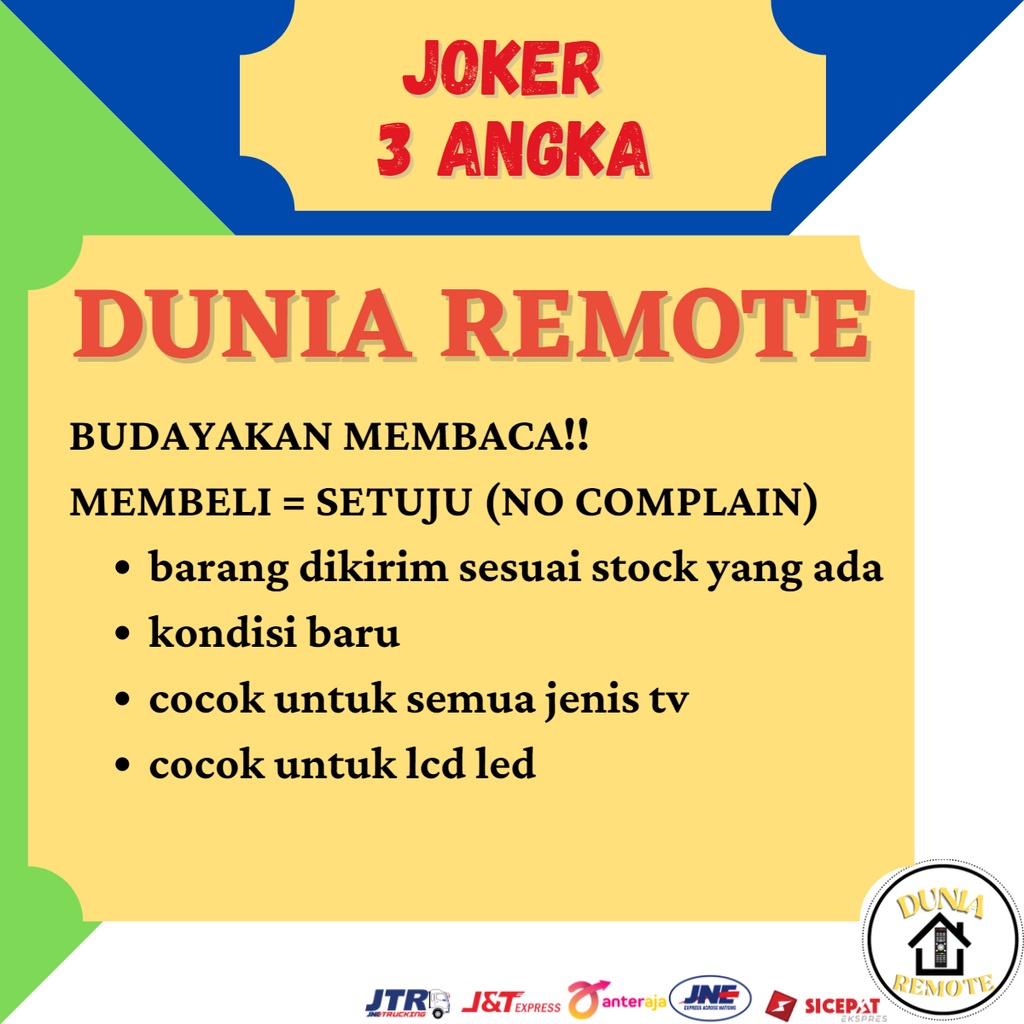 Remot Remote TV Multi LCD LED +Digital Receiver Joker 3 Angka  (dikirim stok yg ada)