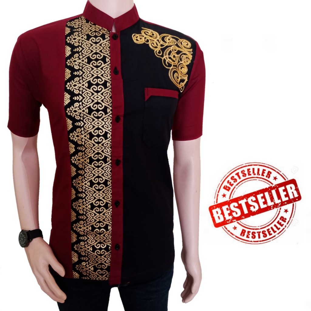 Fashion Moslem Casual Baju Koko Bordir Kombinasi Batik ...