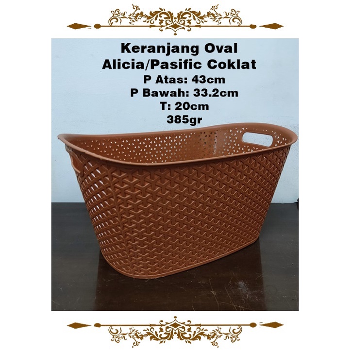 RML829P Keranjang Baju Oval Alicia Pasific Coklat Kecil 43x20cm