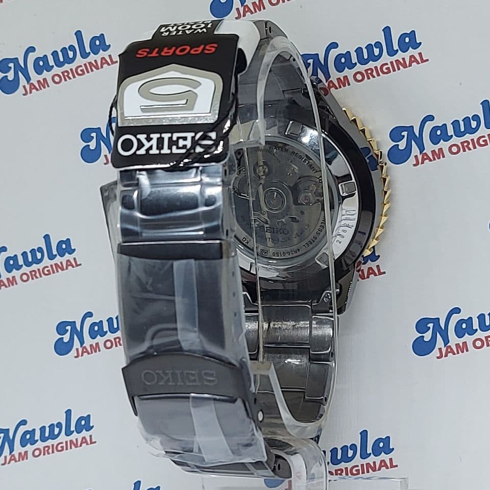 Seiko 5 Sports SRP356K1 Automatic Black-Gold Bezel } Jam Pria SRP356