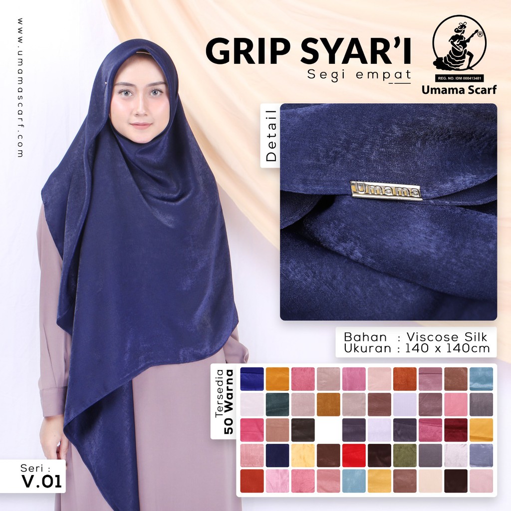 Grosir 10 Pcs Hijab Segi Empat Grip Syar'i Motif Bahan Viscose Silk - By Umama