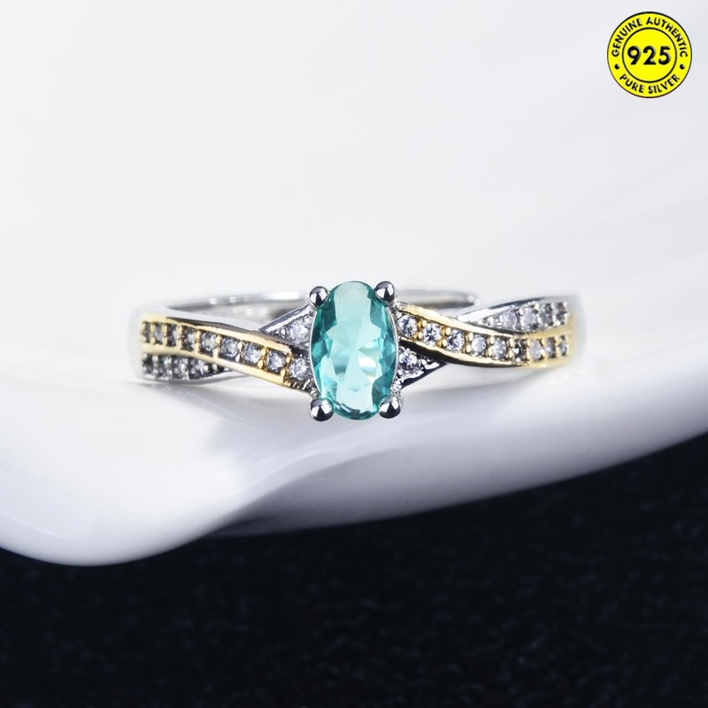 Cincin Batu Permata Zamrud Alami Dua Warna Model Terbuka Untuk Wanita