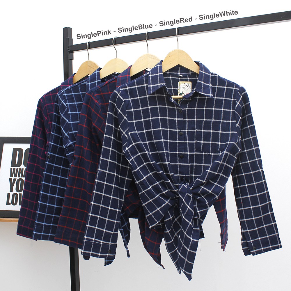 𝑱𝒂𝒌𝒂𝒓𝒕𝒂𝑭𝒂𝒔𝒉𝒊𝒐𝒏 kemeja flanel cewek ikat tali depan crop top keren tartan shirt atasan trendi