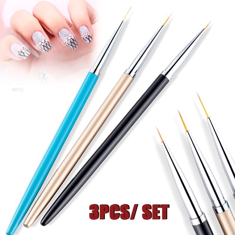 Detail 3 pcs detailed brush liner nailart nail painting kuas garis tipis