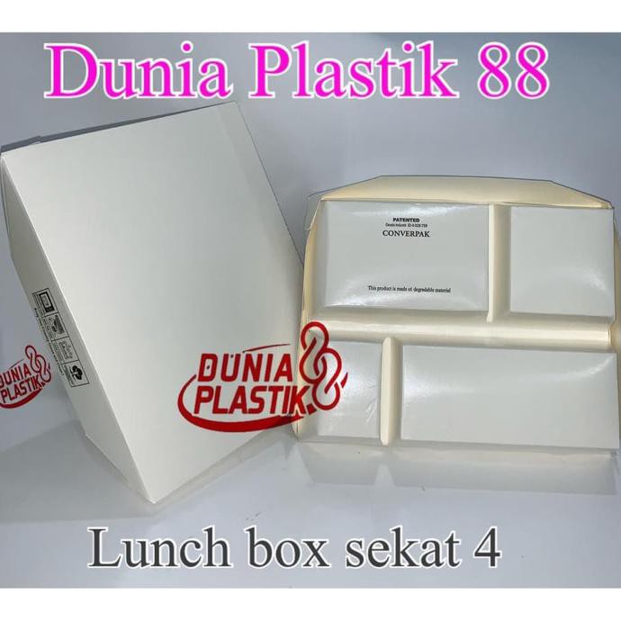 termurah 100pc LUNCH BOX SEKAT 4 partisi kotak bento kertas sekat putih polos - SEKAT4 betapack